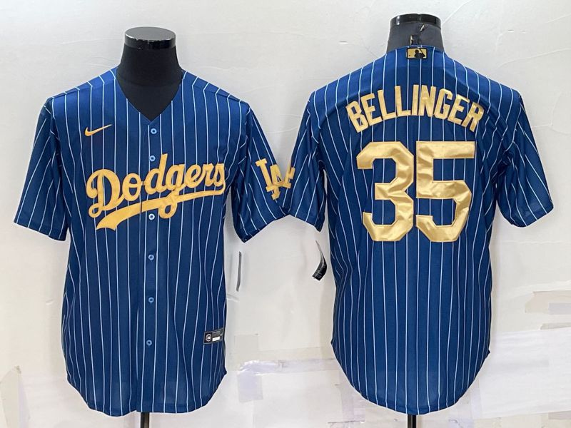 Men Los Angeles Dodgers #35 Bellinger Blue Gold Throwback Nike 2022 MLB Jerseys